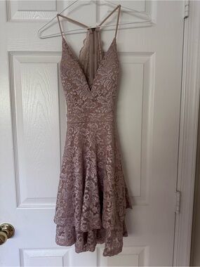 Emerald Sundae Mauve Lace High-Low Dress